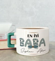 BK Gift Kişiye Özel Babalar Günü Tasarımlı Yeşil Kulplu Çay & Kahve Fincanı-11, Babaya Hediye, Babalar Günü Hediyesi