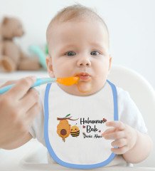 BK Kids Kişiye Özel Halasının Balı Tasarımlı Mavi Bebek Body Zıbın ve Mama Önlüğü Hediye Seti