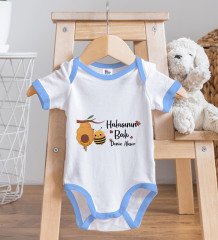 BK Kids Kişiye Özel Halasının Balı Tasarımlı Mavi Bebek Body Zıbın ve Mama Önlüğü Hediye Seti