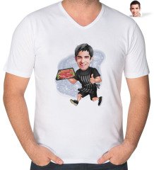 Kişiye Özel Erkek Kasap Karikatürlü V Yaka Tişört-2