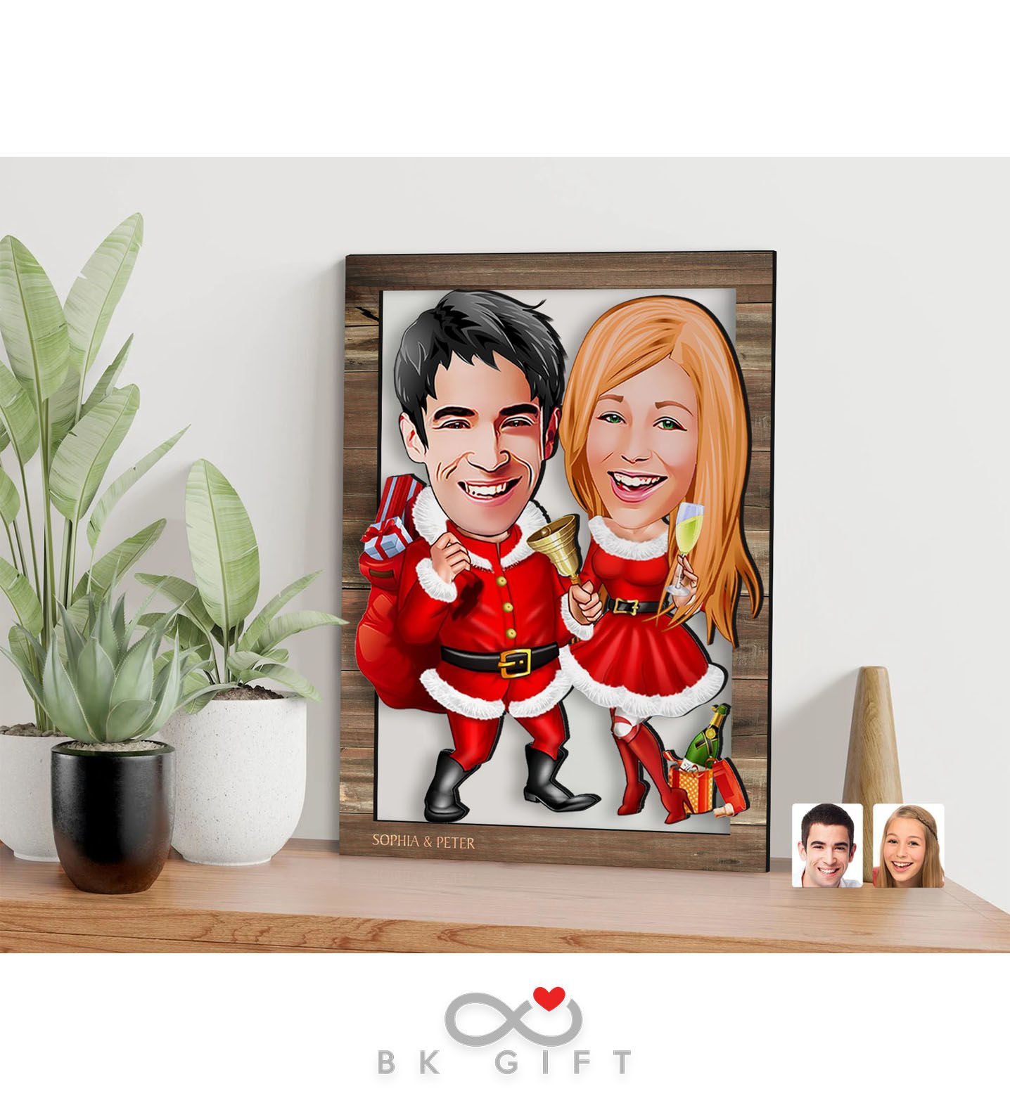 BK Gift Kişiye Özel Yeni Yıl Sevgililer Karikatürlü 3D Ahşap Tablo-5