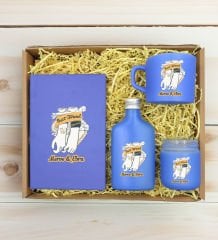 BK Gift Kişiye Özel İsimli DTF Best Friend Temalı Mavi Defter & Kahve Fincanı & Kolonya & Mum Hediye Seti-4, Arkadaşa Hediye, Doğum Günü Hediyesi