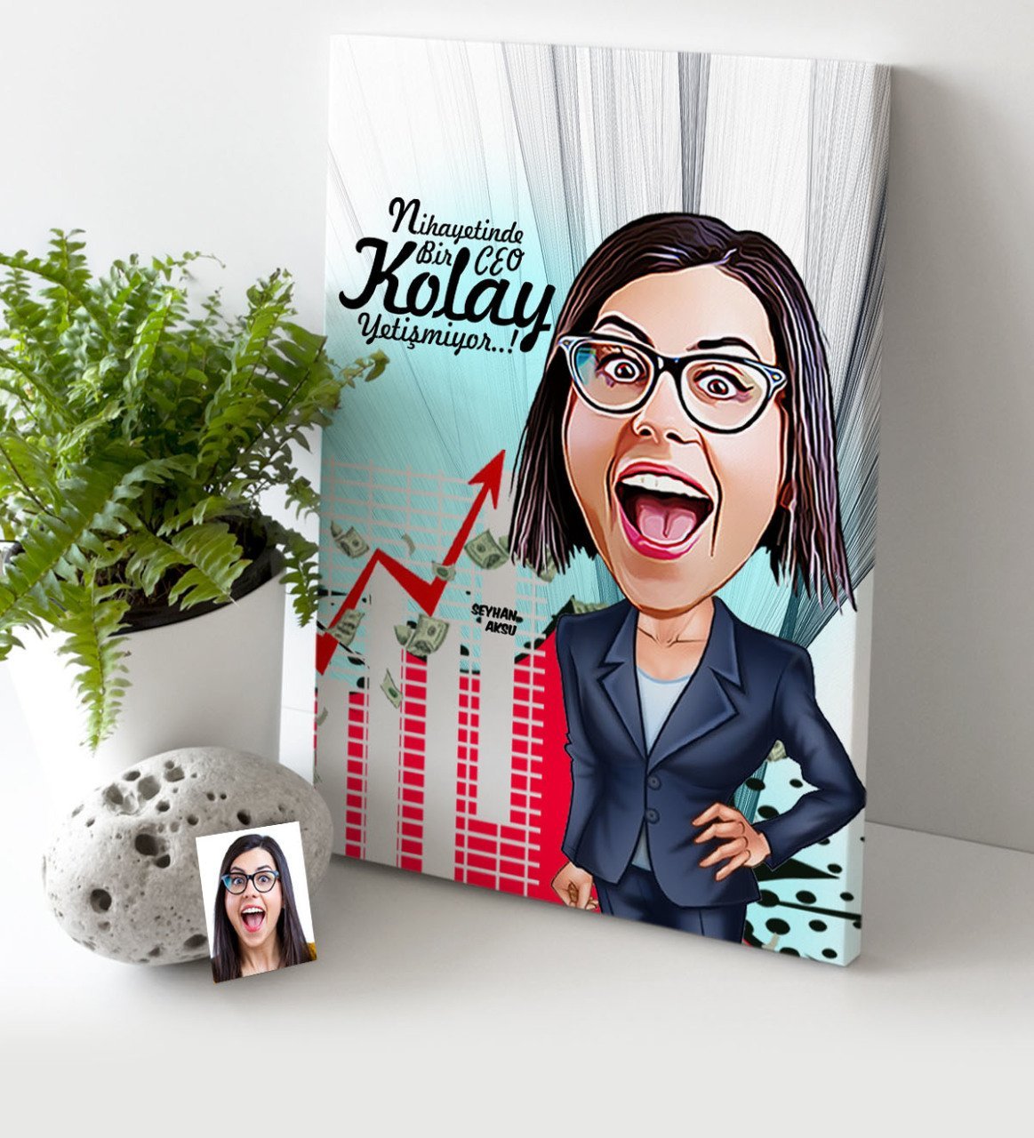 Kişiye Özel Bayan CEO Karikatür Kanvas Tablo (30 x 50 cm.) 2