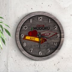 Kişiye Özel Okul Müdürü Ahşap Duvar Saati - 1