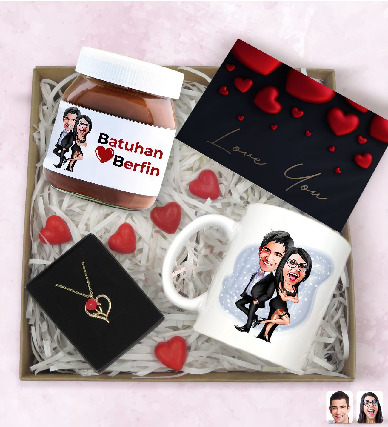 BK Gift Sevgiliye Özel Karikatürlü Hediye Seti-9, Sevgililer Günü Hediyesi, Yıl Dönümü Hediyesi, Nutella 400gr., Doğum Günü Hediyesi