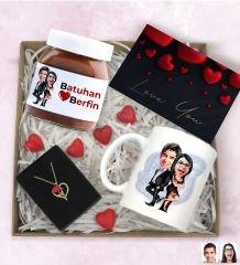 BK Gift Sevgiliye Özel Karikatürlü Hediye Seti-9, Sevgililer Günü Hediyesi, Yıl Dönümü Hediyesi, Nutella 400gr., Doğum Günü Hediyesi