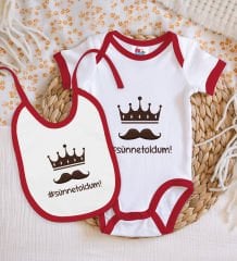 BK Kids Sünnet Oldum Tasarımlı Kırmızı Bebek Body Zıbın ve Mama Önlüğü Hediye Seti-1