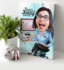 Kişiye Özel Bayan Genel Müdür Karikatür Kanvas Tablo (30 x 50 cm.) 1