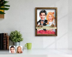 Kişiye Özel Evleniyoruz Karikatürlü Doğal Masif Ahşap Çerçeveli Tablo Duvar Rafı-10