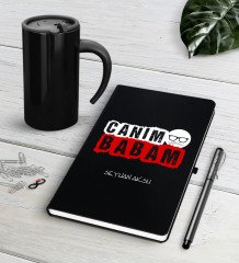 Kişiye Özel Canım Babam Siyah Defter Kalem Termos Mug Seti-6