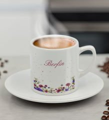 BK Gift Kişiye Özel İsimli Çiçek Tasarımlı Türk Kahvesi Fincanı-10, Arkadaşa Hediye, Sevgiliye Hediye, Doğum Günü Hediyesi