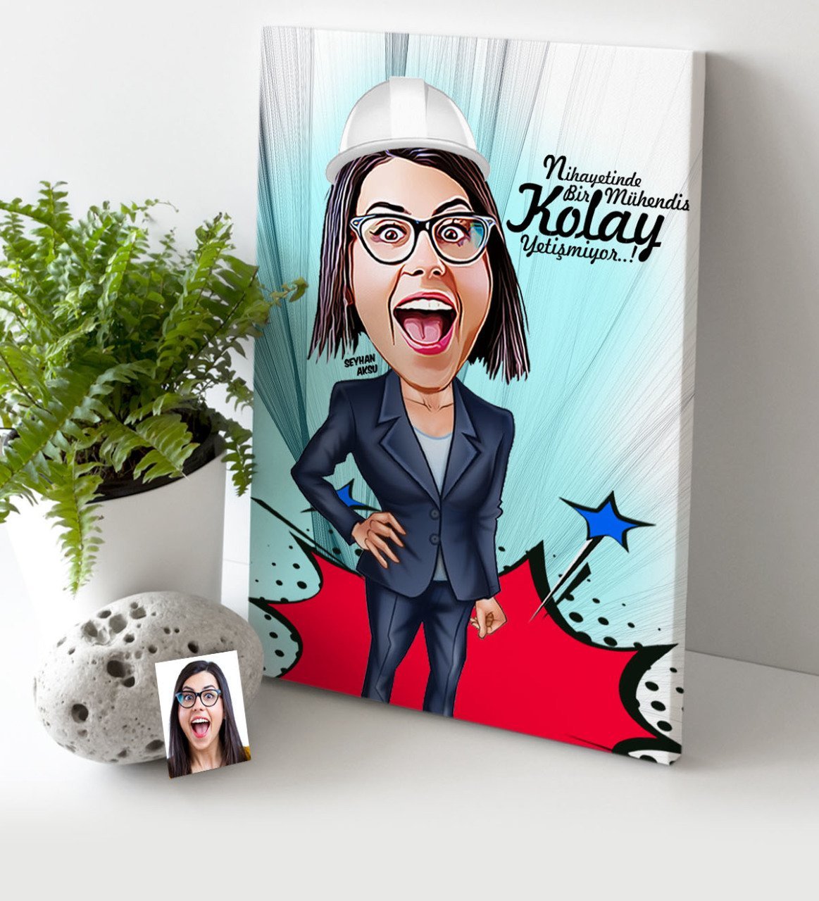 Kişiye Özel Bayan Mühendis Karikatür Kanvas Tablo (30 x 50 cm.) 1