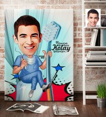 Kişiye Özel Bay Diş Hekimi Karikatür Kanvas Tablo (70 x 100 cm.) 2