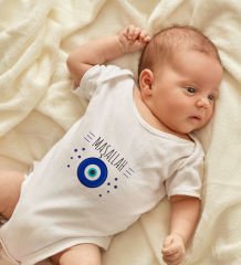 BK Kids Maşallah Tasarımlı Beyaz Bebek Body Zıbın-1