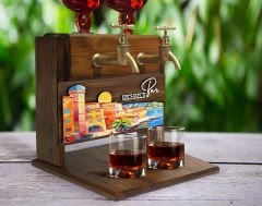 BK Gift Kişiye Özel Kabartma Manzara Tasarımlı İsimli Çift Musluklu Doğal Ahşap İçki Standı-32, İçki Standı, Doğum Günü Hediyesi, Ev Hediyesi