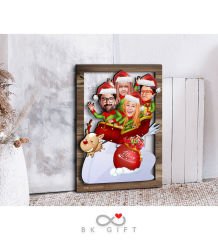 BK Gift Kişiye Özel Yeni Yıl 4'lü Aile Karikatürlü 3D Ahşap Tablo-1
