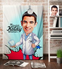 Kişiye Özel Bay Diş Hekimi Karikatür Kanvas Tablo (70 x 100 cm.) 3
