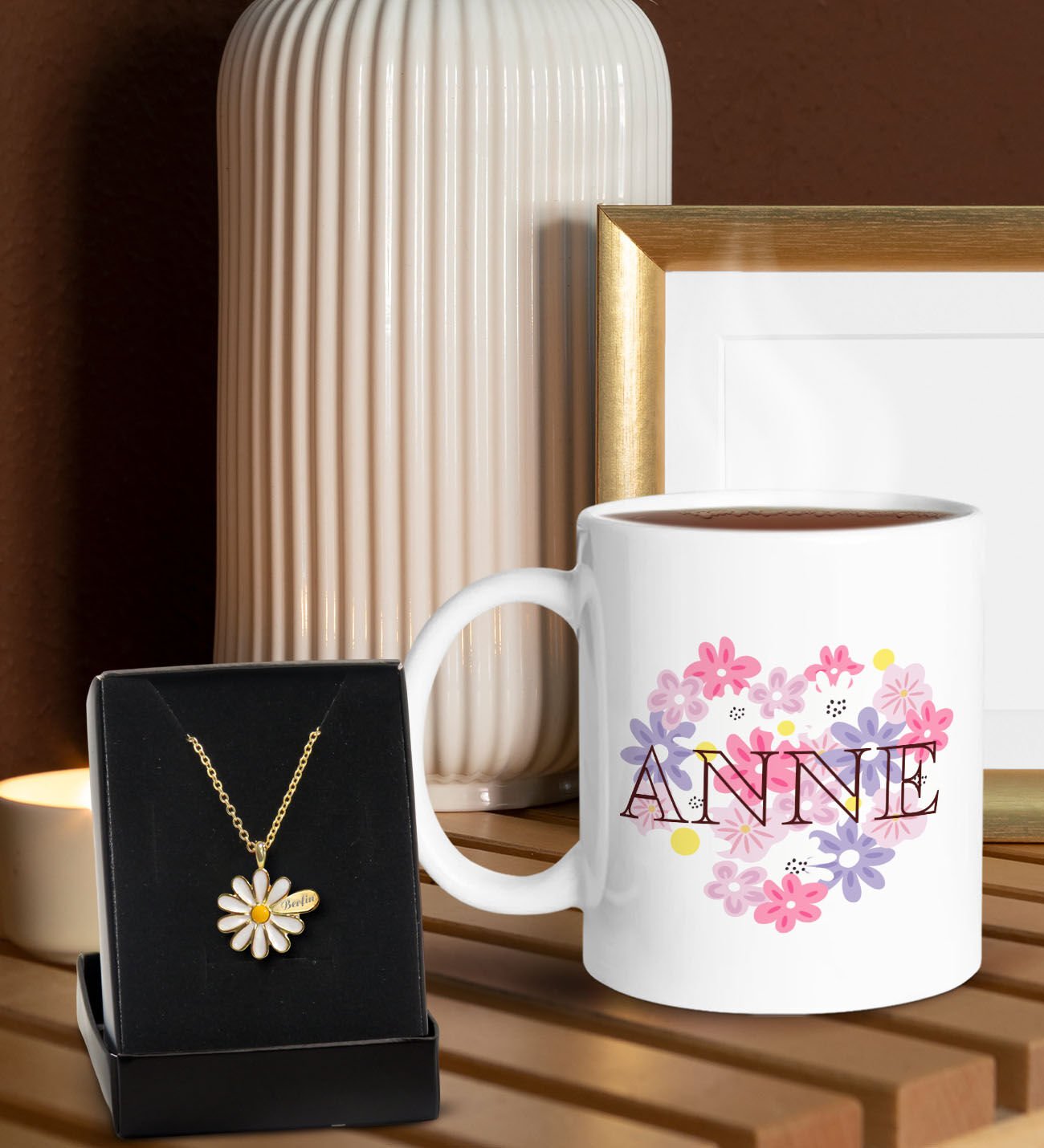 BK Gift Anneler Günü Tasarımlı Beyaz Kupa ve Papatya Kolye Hediye Seti, Anneler Günü Hediyeleri, Anneye Hediye-3