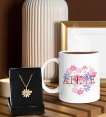 BK Gift Anneler Günü Tasarımlı Beyaz Kupa ve Papatya Kolye Hediye Seti, Anneler Günü Hediyeleri, Anneye Hediye-3