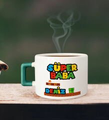 BK Gift Kişiye Özel Babalar Günü Tasarımlı Yeşil Kulplu Çay & Kahve Fincanı-15, Babaya Hediye, Babalar Günü Hediyesi