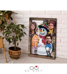 BK Gift Kişiye Özel Yeni Yıl 4'lü Aile Karikatürlü 3D Ahşap Tablo-2
