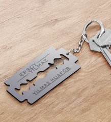Kuaförlere Özel Jilet Figürlü Ahşap Anahtarlık-3