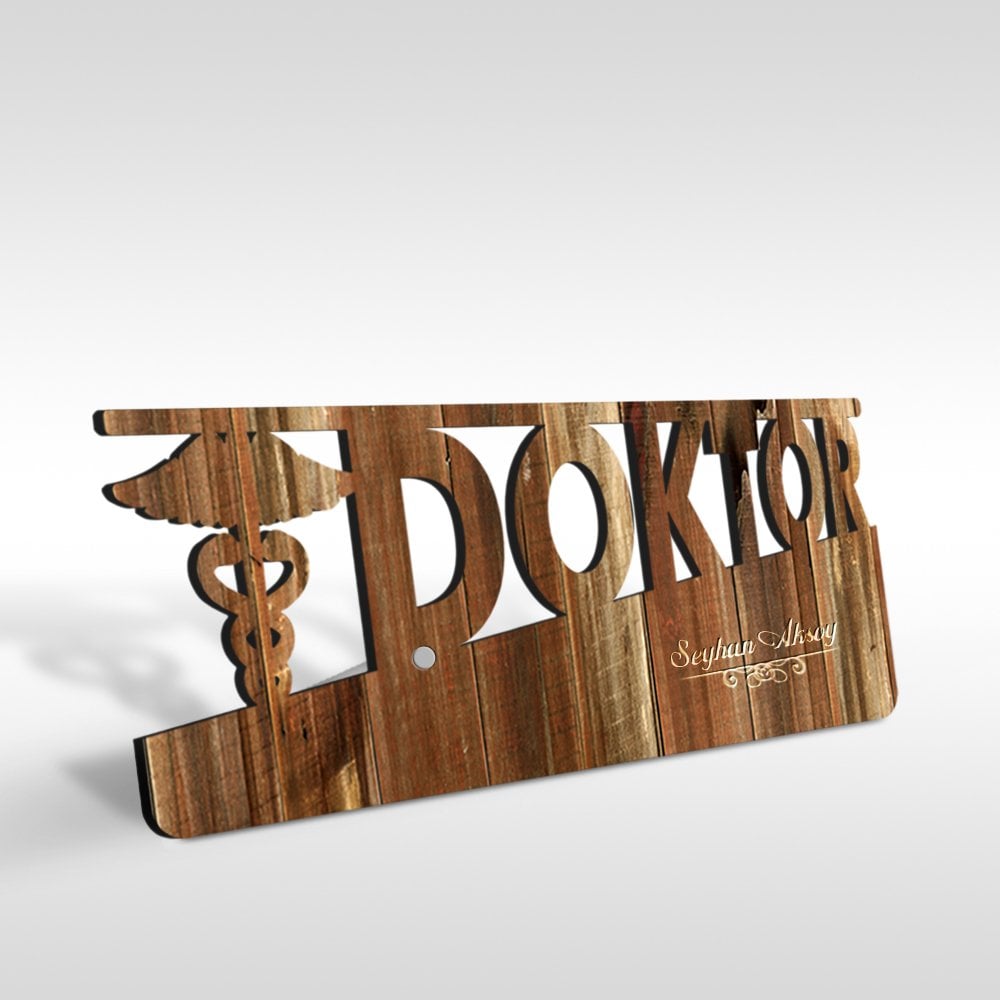 Kişiye Özel Mesleki Doktor Ahşap Masa İsimliği (Model E14)