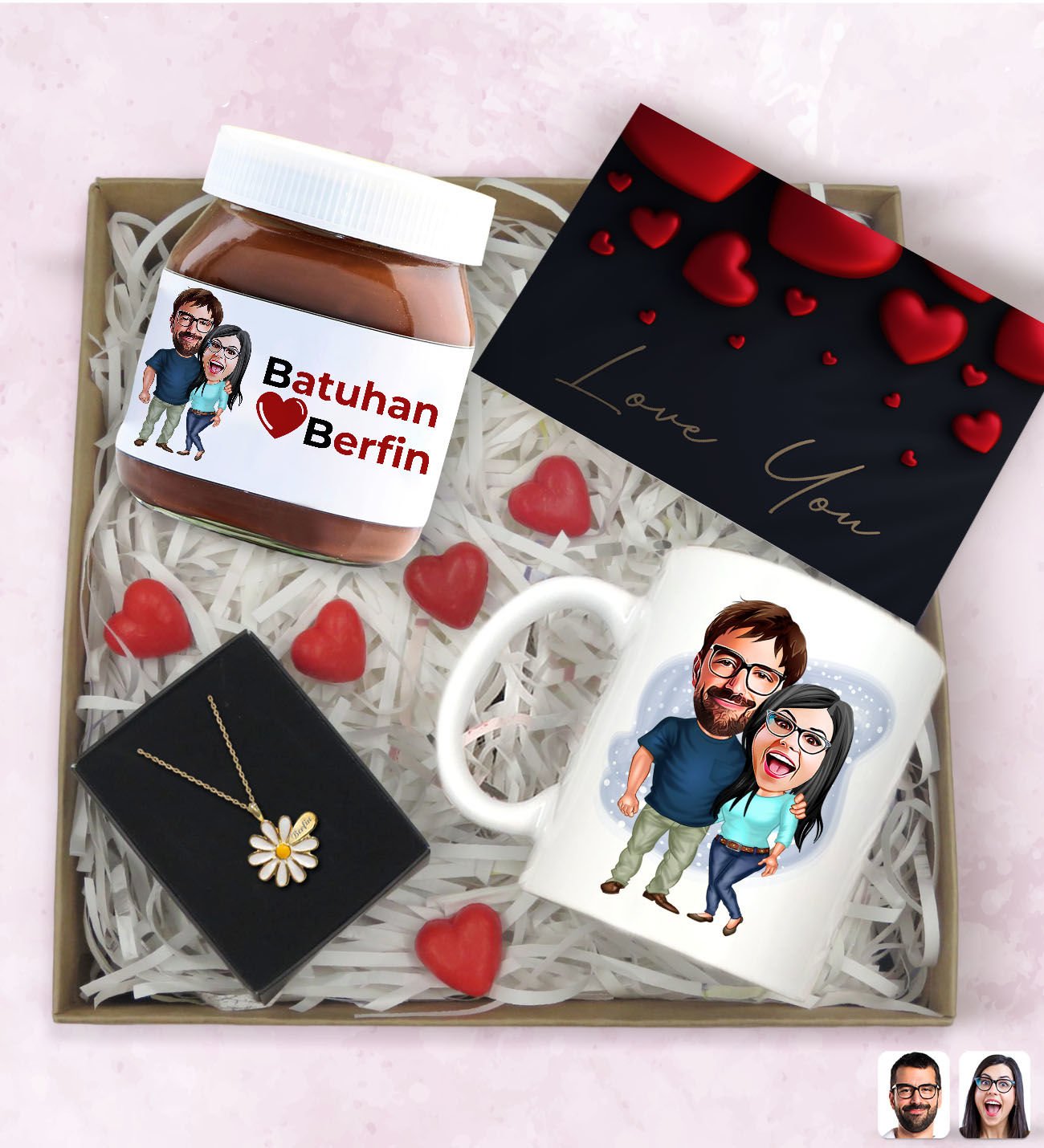 BK Gift Sevgiliye Özel Karikatürlü Hediye Seti-4, Sevgililer Günü Hediyesi, Yıl Dönümü Hediyesi, Nutella 400gr., Doğum Günü Hediyesi