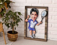 BK Gift Kişiye Özel Erkek Tenis Oyuncusu Karikatürlü 3D Ahşap Tablo, Sevgiliye Hediye, Arkadaşa Hediye, Yıl Dönümü Hediyesi, Doğum Günü Hediyesi-2