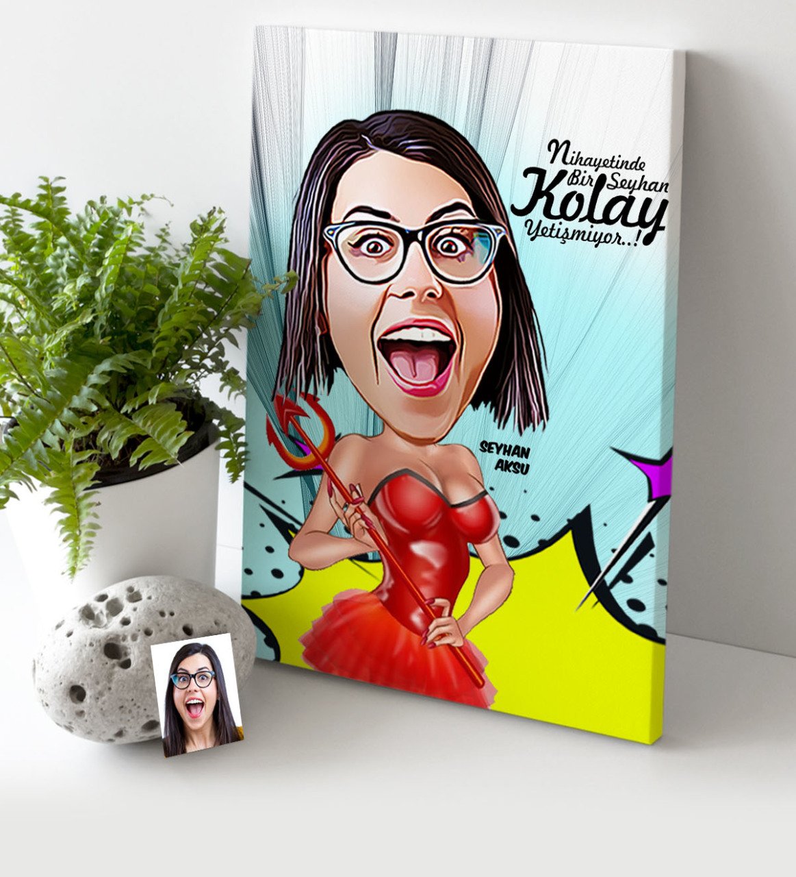 Kişiye Özel Bayan Karikatür Kanvas Tablo (30 x 50 cm.) 4