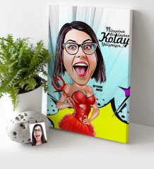 Kişiye Özel Bayan Karikatür Kanvas Tablo (30 x 50 cm.) 4