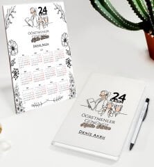BK Gift Kişiye Özel İsimli Öğretmenler Günü Tasarımlı Defter Tükenmez Kalem ve Masaüstü 2024 Takvim Hediye Seti - 2, Öğretmene Hediye, Öğretmenler Günü