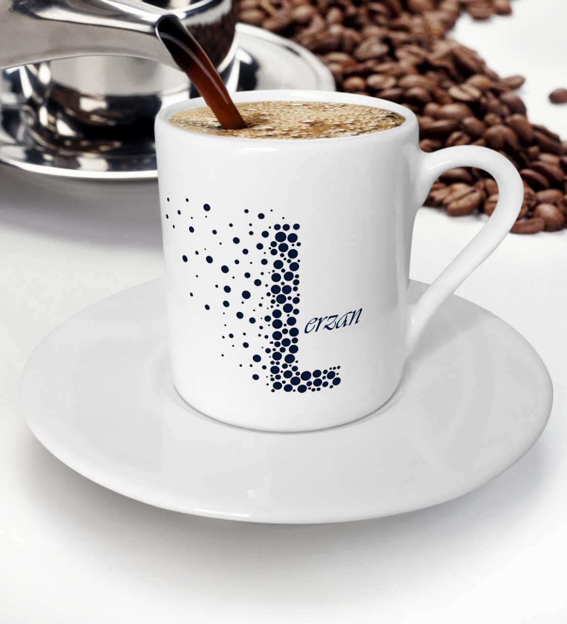 Kişiye Özel L Baş Harf ve İsimli Türk Kahvesi Fincanı (Model 5)