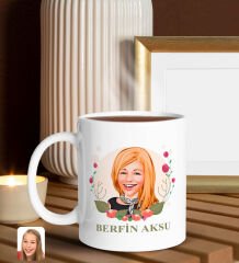 BK Gift Kişiye Özel Anneler Günü Karikatürlü Beyaz Kupa ve Papatya Kolye Hediye Seti, Anneler Günü Hediyeleri, Anneye Hediye-1