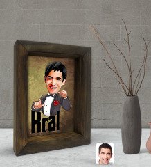 Kişiye Özel Baba Godfather Kral Karikatürlü Dekoratif Doğal Masif Ahşap Çerçeve 15x20cm-1