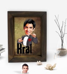 Kişiye Özel Baba Godfather Kral Karikatürlü Dekoratif Doğal Masif Ahşap Çerçeve 15x20cm-1