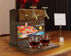 BK Gift Kişiye Özel Kabartma Manzara Tasarımlı İsimli Çift Musluklu Doğal Ahşap İçki Standı-35, İçki Standı, Doğum Günü Hediyesi, Ev Hediyesi