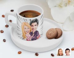 BK Gift Kişiye Özel Sunum Tabaklı Sevgililer Karikatürlü Kahve Fincanı-2, Sevgiliye Hediye, Aileye Hediye
