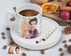 BK Gift Kişiye Özel Sunum Tabaklı Sevgililer Karikatürlü Kahve Fincanı-2, Sevgiliye Hediye, Aileye Hediye