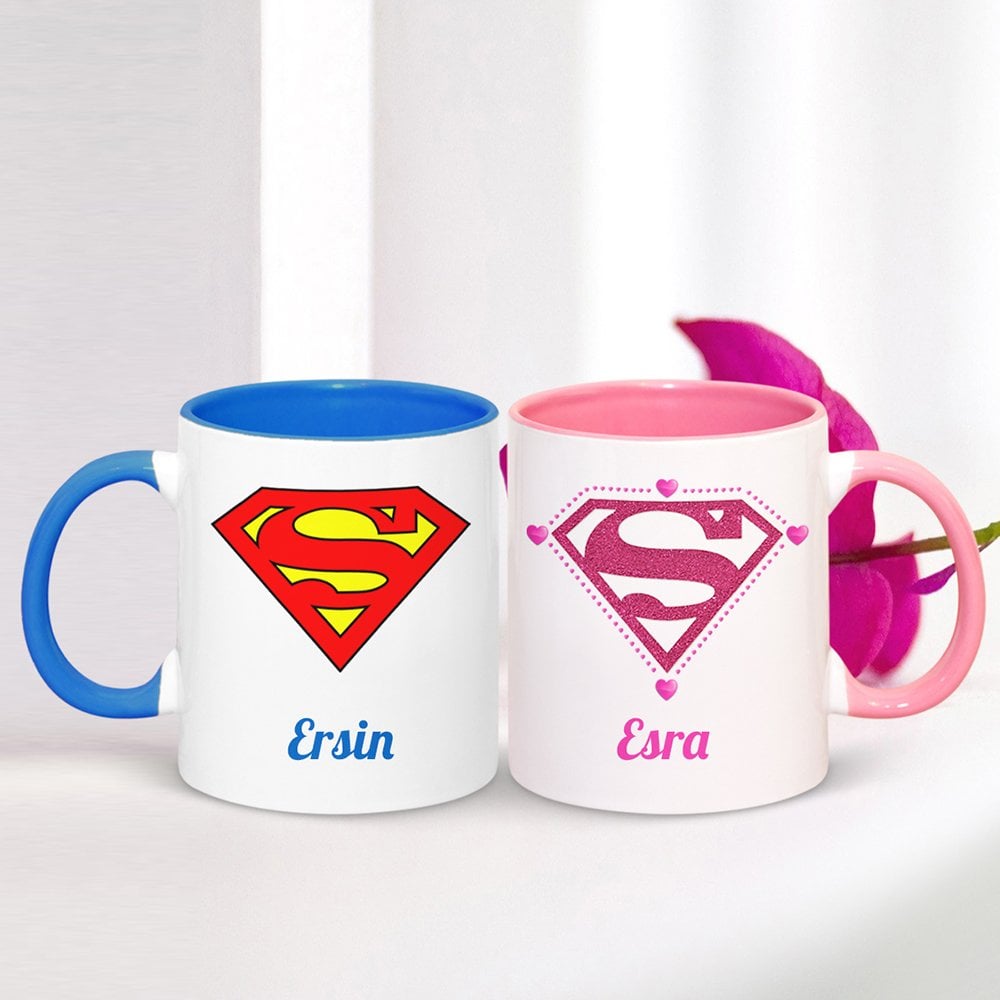 Kişiye Özel İkili Superteam Renkli Kupa Bardak