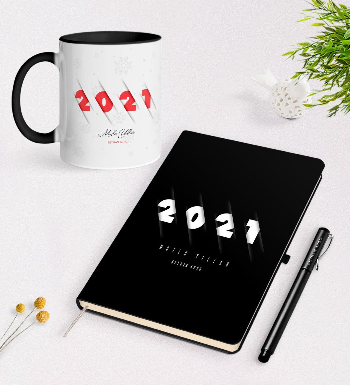 Kişiye Özel 2023 Mutlu Yıllar Siyah Defter Kalem ve Kupa Seti-1