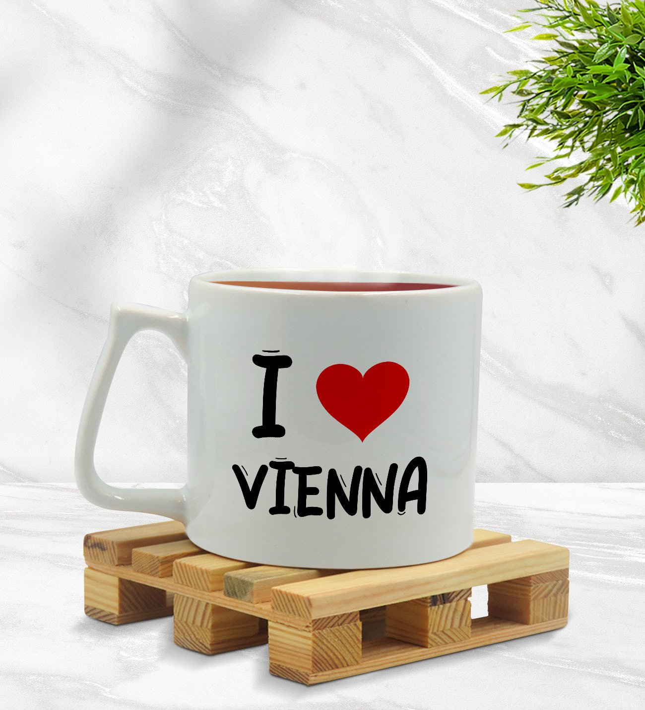 BK Gift I Love Vienna Tasarımlı Middle Beyaz Kupa Bardak