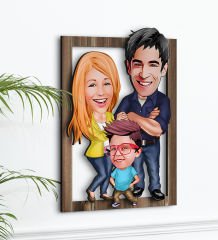 BK Gift Kişiye Özel 3'lü Aile Karikatürlü 3D Ahşap Tablo