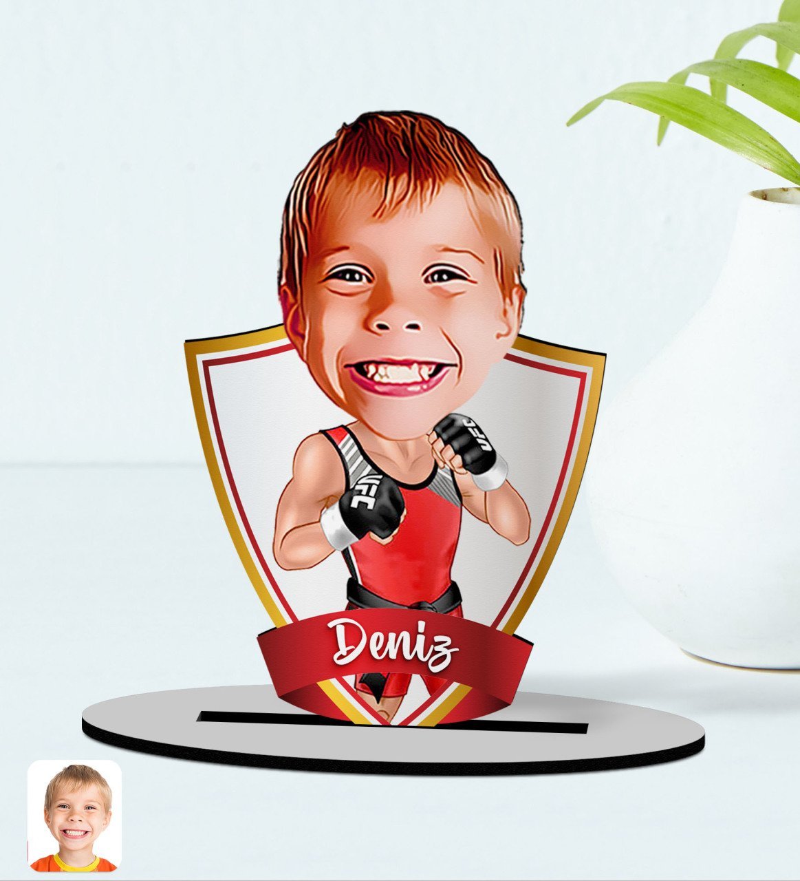 Kişiye Özel İsimli Çocuk Kick Box Karikatürlü Ahşap Biblo Model-1