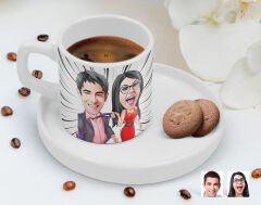 BK Gift Kişiye Özel Sunum Tabaklı Sevgililer Karikatürlü Kahve Fincanı-4, Sevgiliye Hediye, Aileye Hediye