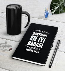 Kişiye Özel Dünyanın En İyi Babası Siyah Defter Kalem Termos Mug Seti-6
