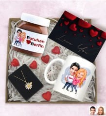 BK Gift Sevgiliye Özel Karikatürlü Hediye Seti-8, Sevgililer Günü Hediyesi, Yıl Dönümü Hediyesi, Nutella 400gr., Doğum Günü Hediyesi