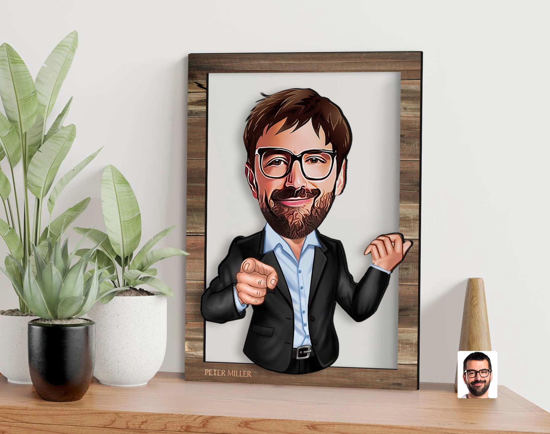 BK Gift Kişiye Özel Erkek Karikatürlü 3D Ahşap Tablo, Sevgiliye Hediye, Arkadaşa Hediye, Yıl Dönümü Hediyesi, Doğum Günü Hediyesi-1