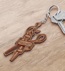 Kuaförlere Özel Makas Figürlü Ahşap Anahtarlık