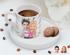 BK Gift Kişiye Özel Sunum Tabaklı Sevgililer Karikatürlü Kahve Fincanı-5, Sevgiliye Hediye, Aileye Hediye
